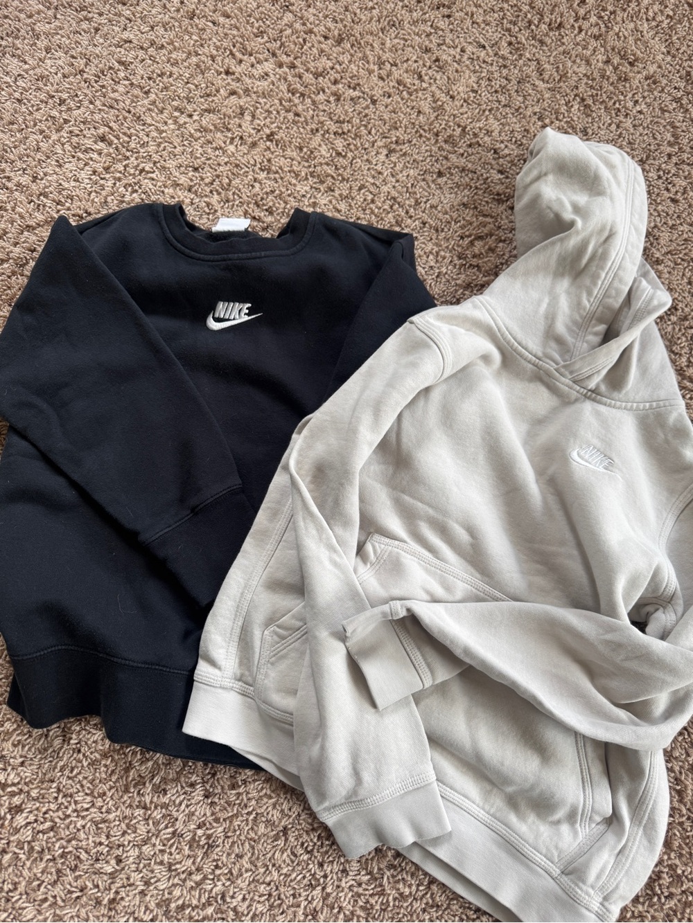 Boys Nike Set w/ Black Crewneck Sweatshirt & Sand color Hoodie